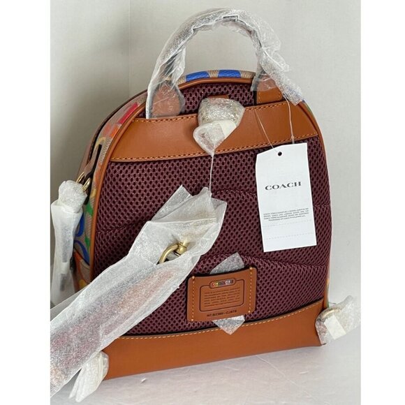 Coach Charter Backpack 18 Small Rainbow Signature Canvas Brown Leather Unisex - Picture 4 of 11